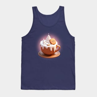 Cute Kawaii cookie in a foamy creamy coffee with Winter Wonderland vibe Tank Top